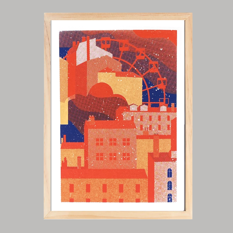 Sérigraphie artisanale « Crépuscule » – tirage d’art 3 couleurs imprimé à la main en France, œuvre poétique inspirée du coucher de soleil, décoration murale lumineuse.