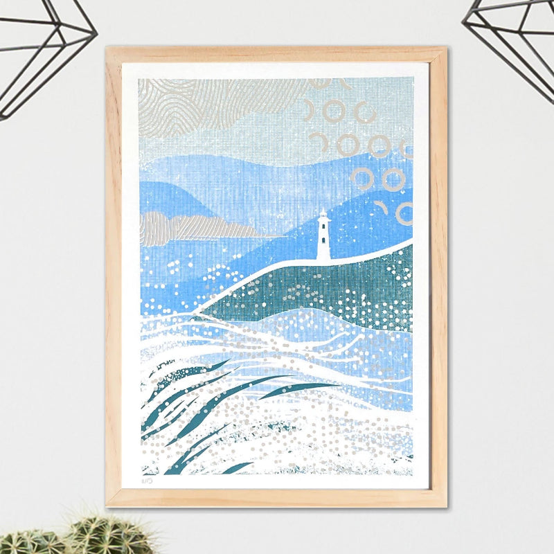 Sérigraphie artisanale « Tempête » – tirage d’art 2 couleurs imprimé à la main en France, œuvre poétique inspirée du vent et de la mer, décoration murale contemporaine.