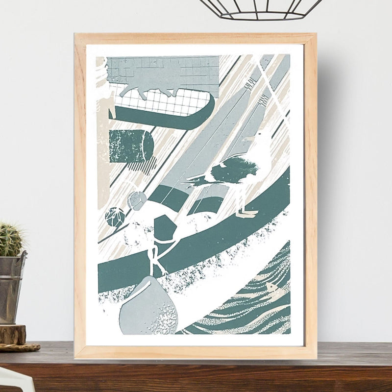Sérigraphie À Quai – tirage limité 2 couleurs imprimé à la main, inspiration portuaire et marine