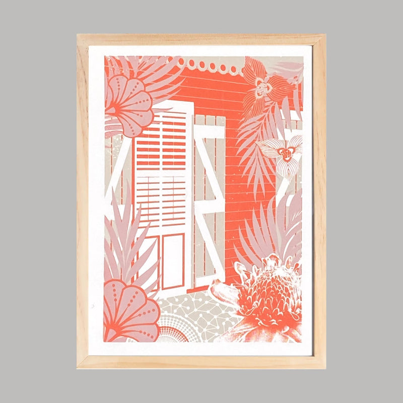Sérigraphie Jardin Exotique – tirage limité 2 couleurs imprimé à la main, création artisanale à thème tropical